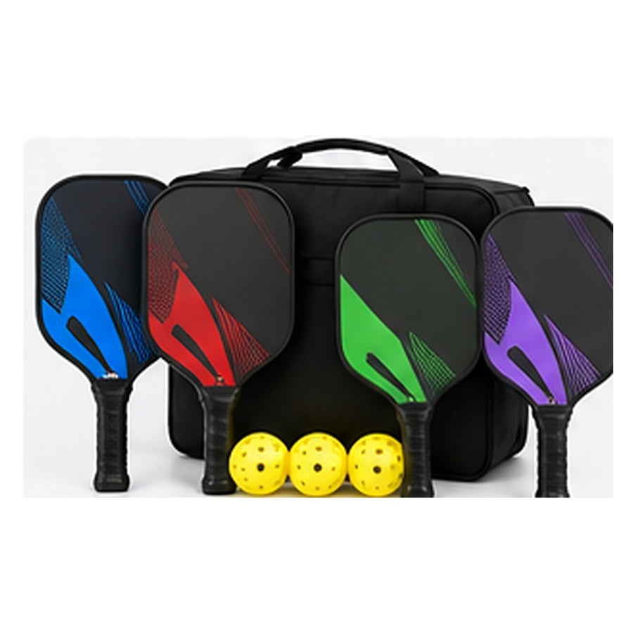 Four-paddle pickleball set with balls and carry bag